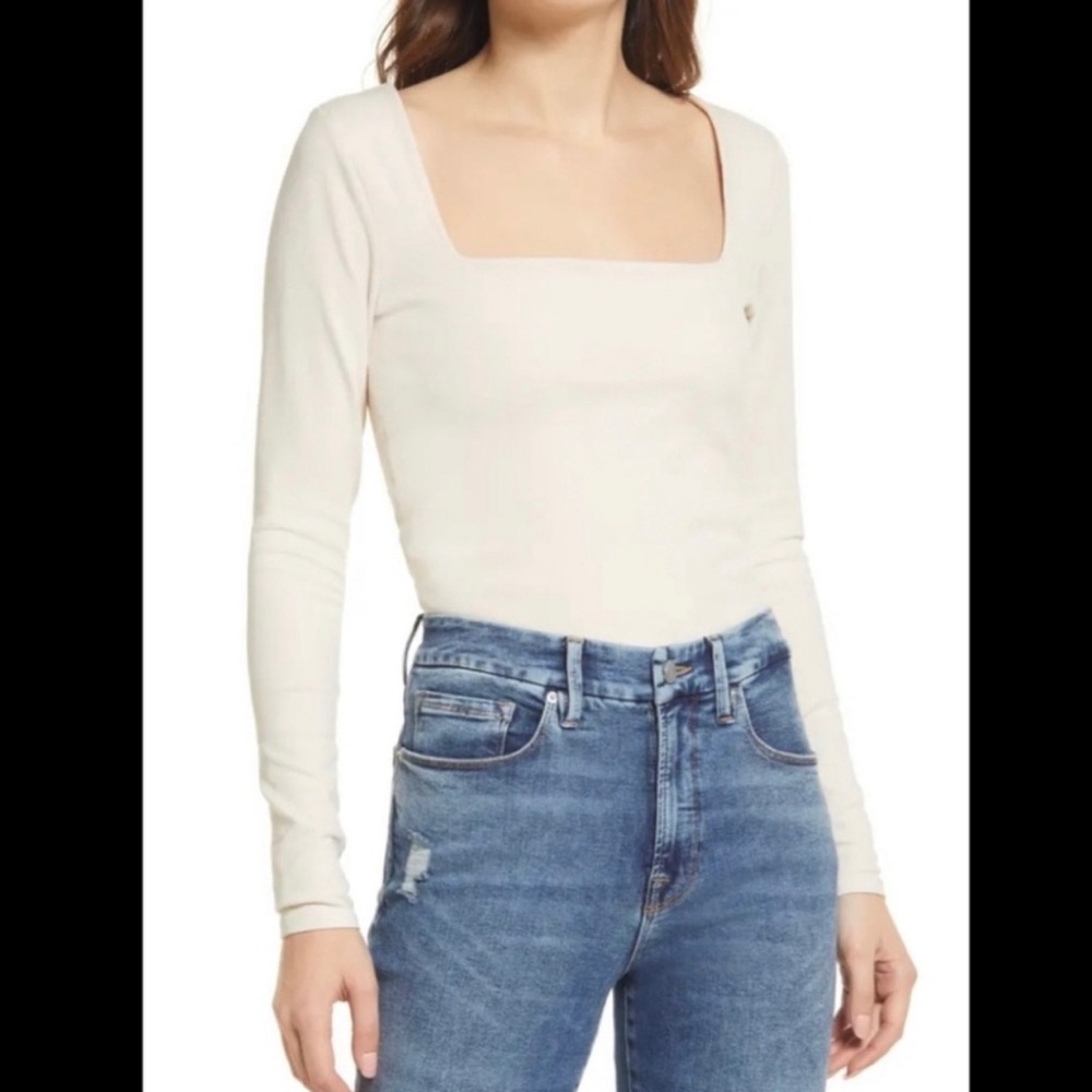 Good American Square Neck White Long Sleeve